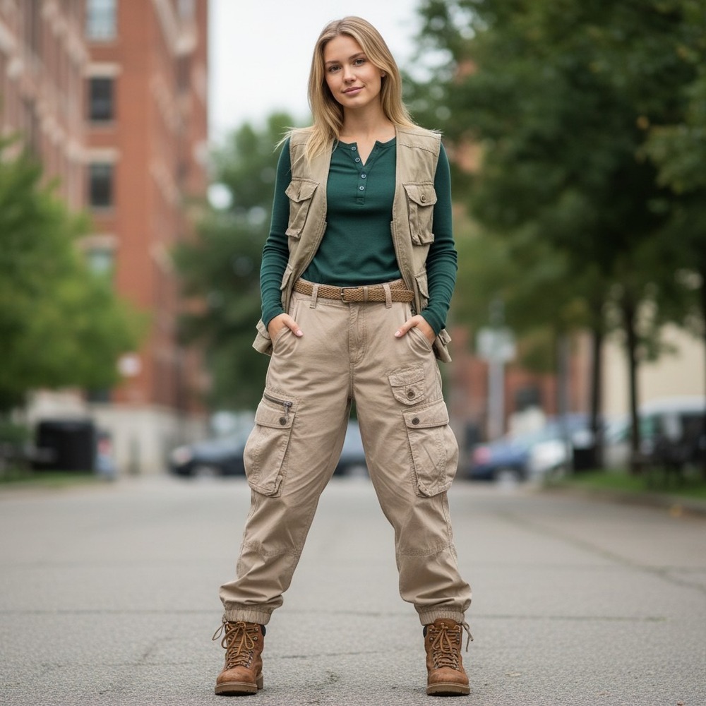 Pete & Greta Cargo Pants Womens 8 Tan Utility Y2K Gorpcore Cupro Trousers